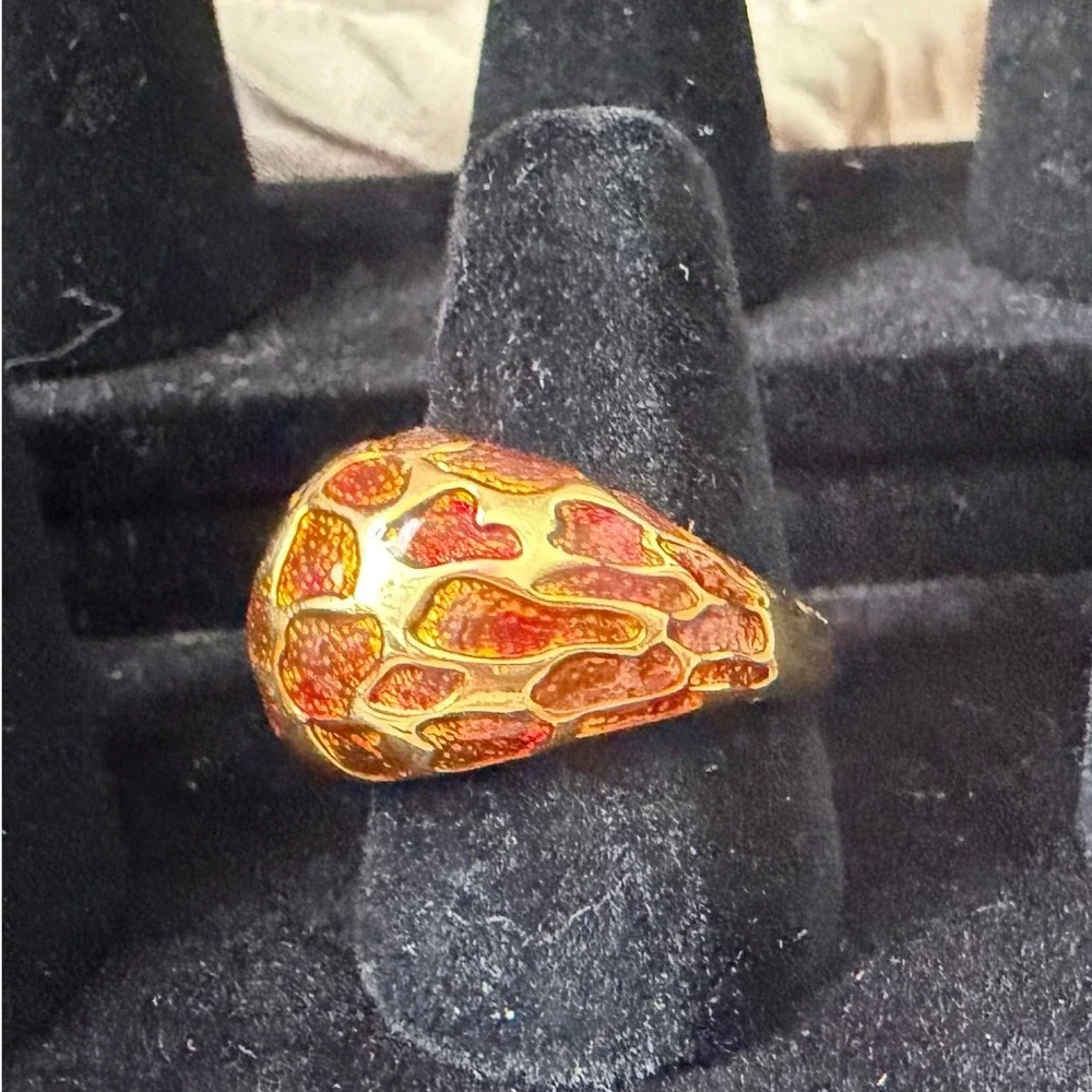 VTG Joan Rivers Chunky Gold Red Dome Ring Statement 80s 90s Cocktail Retro Bold
